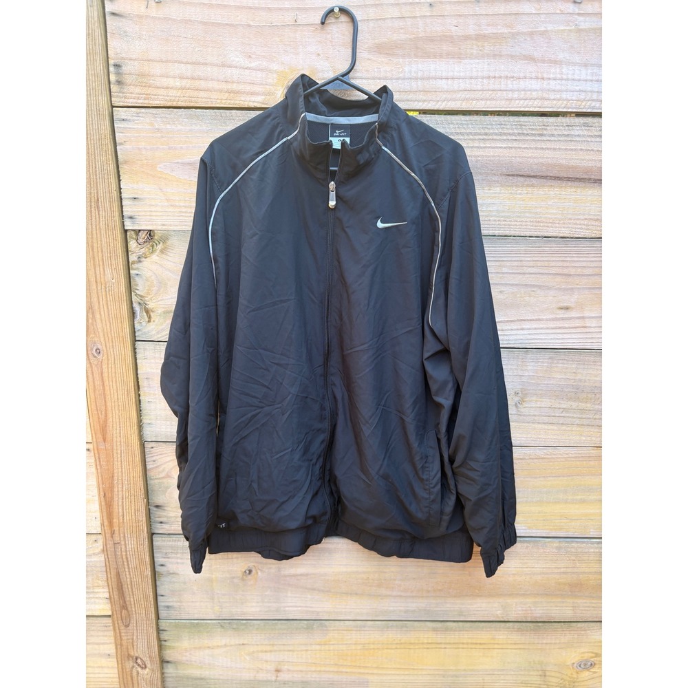 Nike Dri-FIT Mens Large Black Full Zip Track Jacket Reflective Piping Swoosh